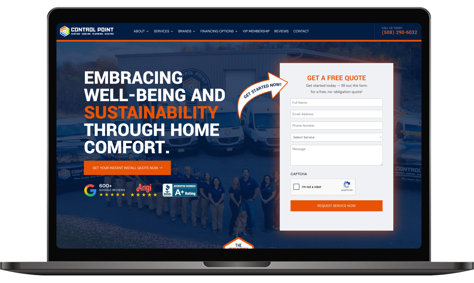 HVAC website example on a laptop